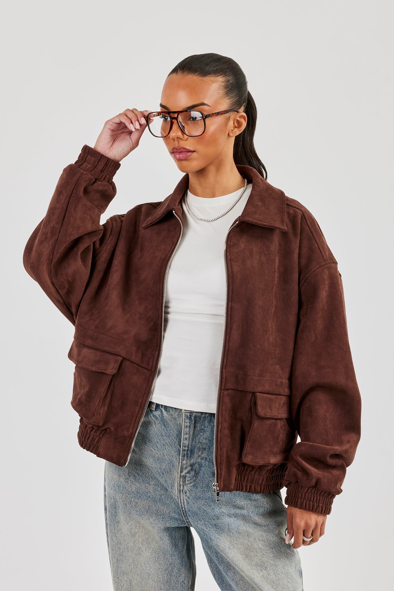 Oversized Suede Jacket - Brown